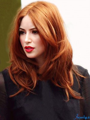 Without Bangs Long Copper Wavy 16 inch Best Human Hair Karen Gillan Wigs