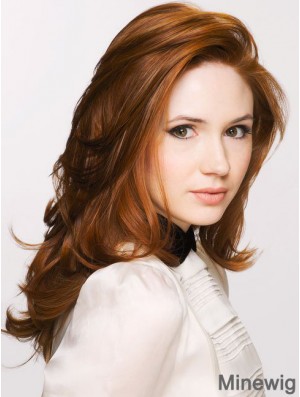 Without Bangs Long Copper Wavy 18 inch Discount Human Hair Karen Gillan Wigs