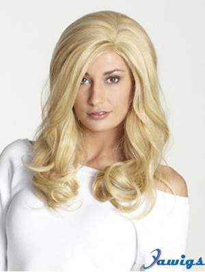 Without Bangs Long Blonde Wavy 18 inch Perfect Human Hair Wigs