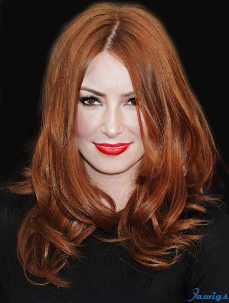 Without Bangs Long Copper Wavy 18 inch Fashionable Human Hair Karen Gillan Wigs