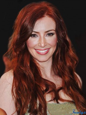 Without Bangs Long Copper Wavy 20 inch Cheapest Human Hair Bryce Dallas Howard Wigs