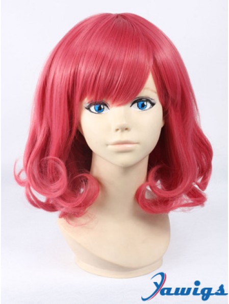 Wavy With Bangs Shoulder Length Red Cheapest Lace Front Wigs