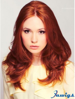 Without Bangs Long Copper Wavy 20 inch Popular Human Hair Karen Gillan Wigs