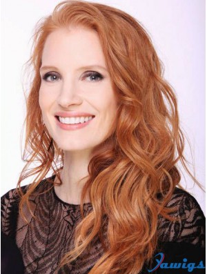 Without Bangs Long Copper Wavy 20 inch Top Human Hair Jessica Chastain Wigs