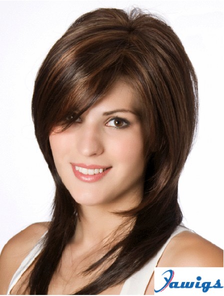 Straight Brown Layered 14 inch Wig Human Hair