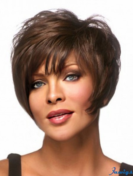 Straight Layered Brown Capless Short African American Wigs UK