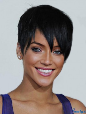 Rihanna Wig For Sale With Lace Front Cropped Length Black Color