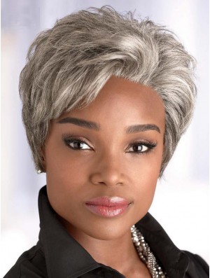 Synthetic Short Gray Straight Capless Elderly Lady Wigs