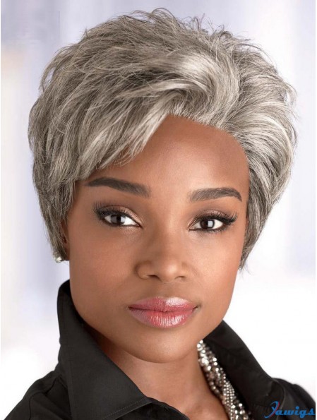 Synthetic Short Gray Straight Capless Elderly Lady Wigs