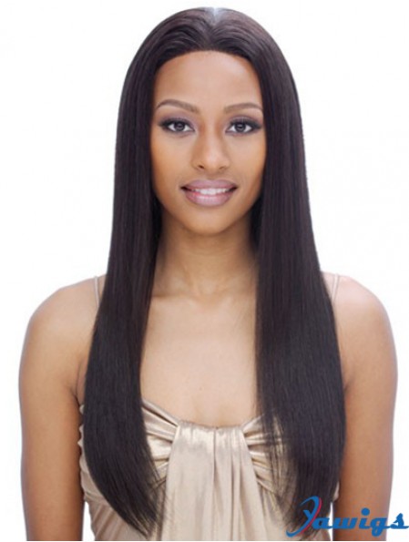 24 inch Black Long Without Bangs Yaki Incredible Lace Wigs