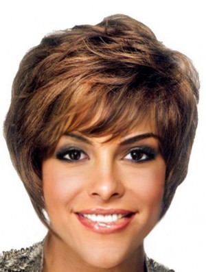 African American Hair With Layered Cut Shorted Length Brown Wigs