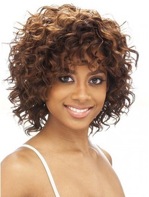 Brazilian Chin Length Kinky Brown With Bangs Best Black Woman Wigs