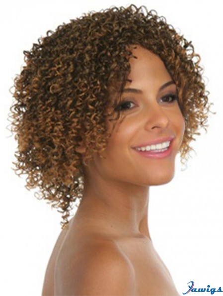 Chin Length Brown Curly Without Bangs Amazing African American Wigs