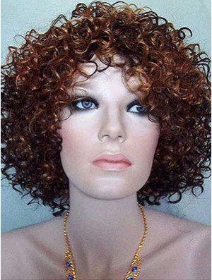 Kinky Layered Chin Length High Quality Auburn Synthetic Wigs