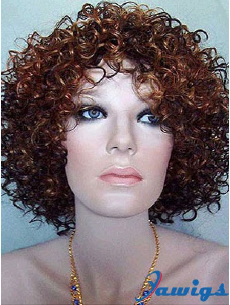 Kinky Layered Chin Length High Quality Auburn Synthetic Wigs