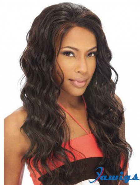 Without Bangs Flexibility Wavy Brown Long Human Hair Lace Front Wigs