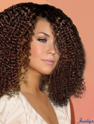 Remy Human Hair Auburn Shoulder Lace Front With Bangs Kinky Curly Wig