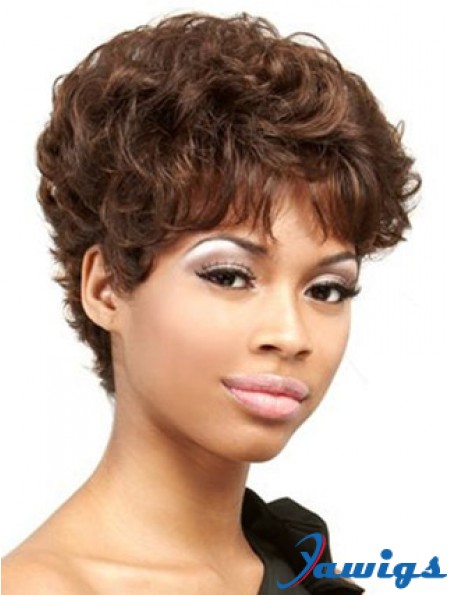 Cropped Auburn Curly Boycuts Convenient African American Wigs