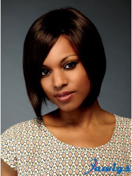 Chin Length Brown Straight Bobs Flexibility African American Wigs