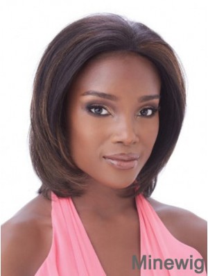 Without Bangs Hairstyles Straight Auburn Chin Length Human Hair Lace Front Wigs