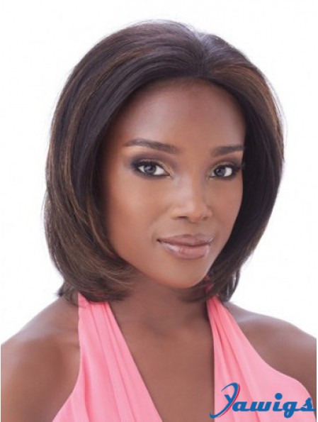 Without Bangs Hairstyles Straight Auburn Chin Length Human Hair Lace Front Wigs