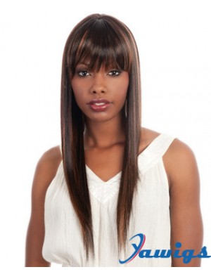 Long Brown Straight With Bangs Ideal African American Wigs