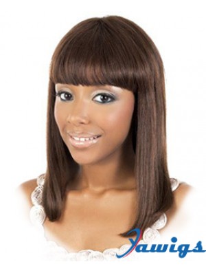 Shoulder Length Brown Straight With Bangs Amazing African American Wigs