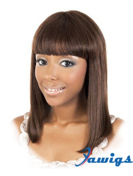 Shoulder Length Brown Straight With Bangs Amazing African American Wigs