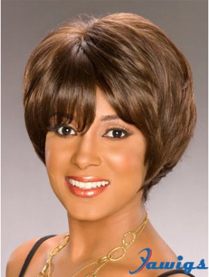 Bobs Capless Short Wavy Brown Synthetic African American Wigs UK