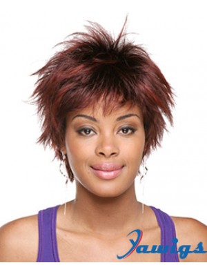 Short Red Straight Layered Sassy African American Wigs