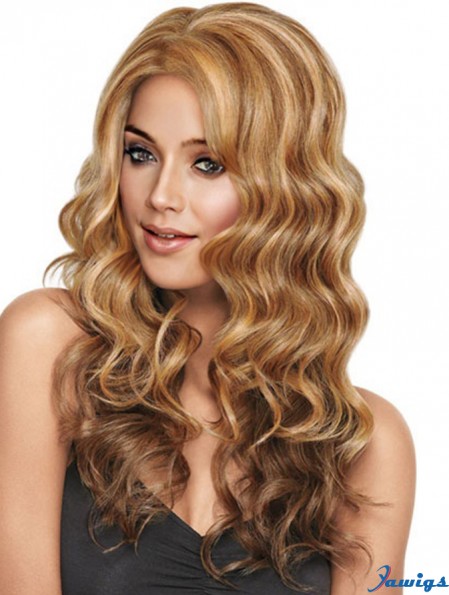 Wavy Without Bangs Long Sleek Blonde Synthetic Wigs