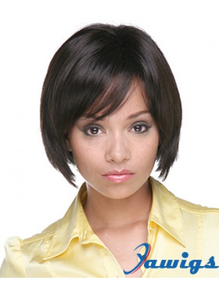 Chin Length Black Straight Bobs Flexibility African American Wigs