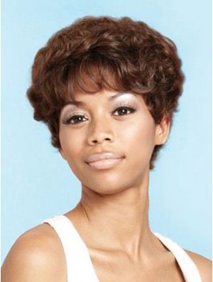 Short Brown Curly Layered Beautiful African American Wigs