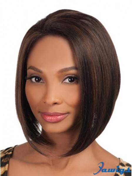 Chin Length Brown Yaki Without Bangs Comfortable African American Wigs