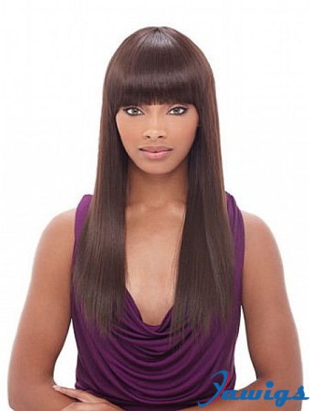 Long Auburn Yaki With Bangs Convenient African American Wigs