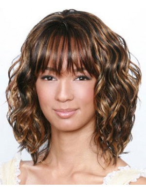 Shoulder Length Brown Curly Layered Best African American Wigs