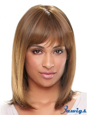 Shoulder Length Auburn Straight With Bangs Designed African American Wigs