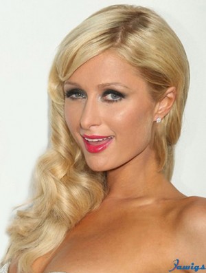 100% Hand-tied Long Wavy Without Bangs Blonde No-Fuss Paris Hilton Wigs