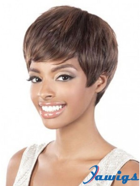 Short Brown Straight Layered Style African American Wigs