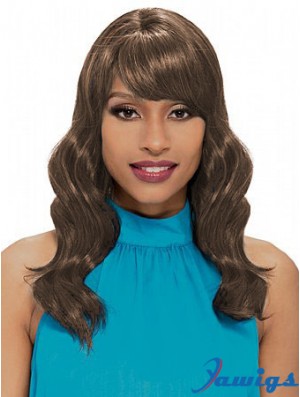 Shoulder Length Brown Wavy With Bangs New African American Wigs