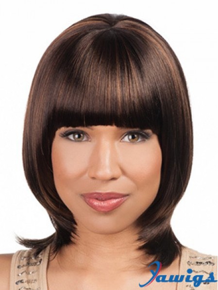 Sleek Chin Length Yaki 16 inch Synthetic Glueless Lace Front Wigs