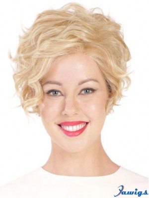 Synthetic Flexibility Cropped Blonde Curly Monofilament Wigs