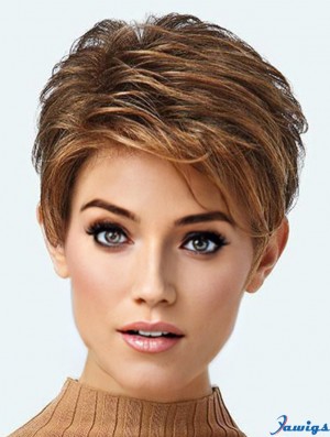 Cropped Exquisite Brown Synthetic Boycuts Lace Front Wigs