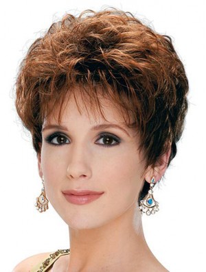 Classic Lady Wig With Capless Synthetic Curly Style Short Length