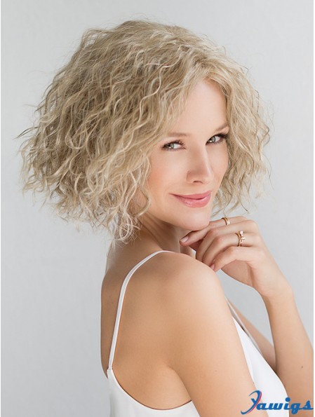 Blonde Chin Length Curly Without Bangs 10 inch Fashionable Medium Wigs