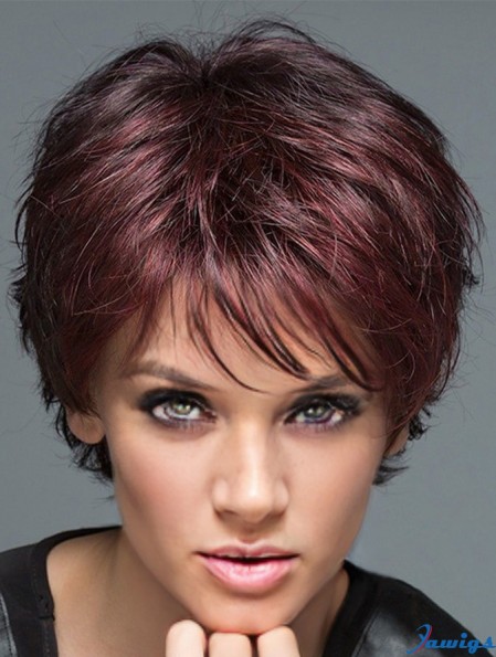 Short Wavy Auburn 4 inch No Glue Lace Wigs