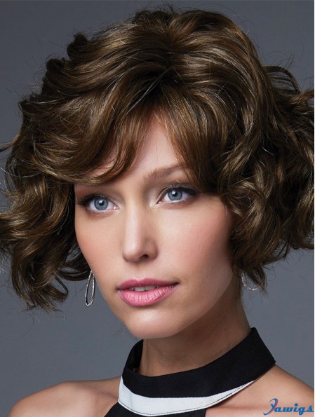 Brown 10 inch With Bangs Chin Length Incredible Monofilament Wigs