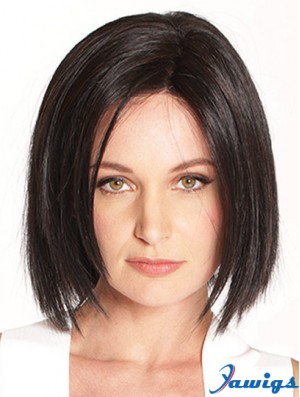 10 inch Chin Length Black Straight Soft Bob Wigs