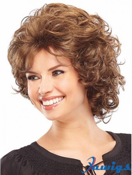 Synthetic Classic Wigs Layered Cut Curly Style Chin Length Auburn Color