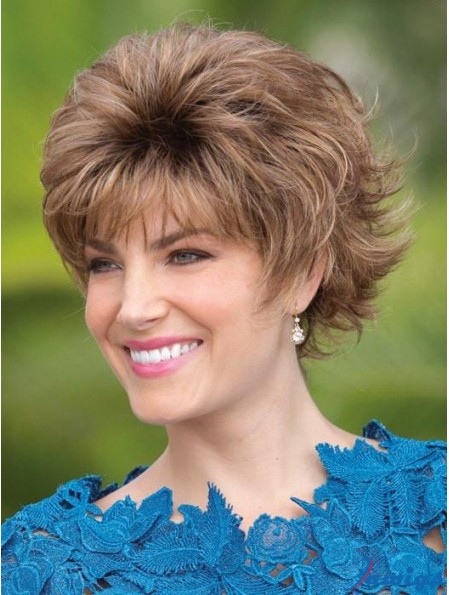 Capless Brown 6 inch Short With Bangs Synthetic Wigs